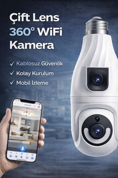 Ecocam 360° Çift Lens WiFi Ampul Kamera 2MP | Hareket Sensörlü Gece Görüşlü Kablosuz Güvenlik Kamerası