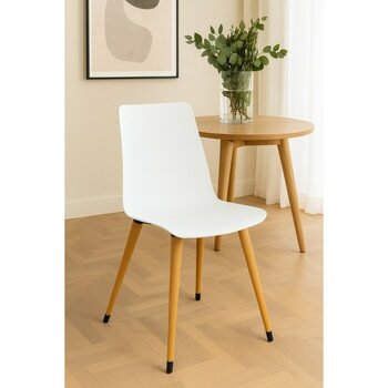 Estelia Salda Beyaz Mutfak Sandalyesi – Ahşap Naturel Ayaklı, Modern ve Ortopedik Tekli Sandalye