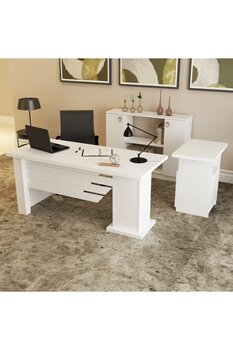 Kalender Dekor Ophira-1-3-4 Beyaz 75x160x70 cm Ofis Büro Masası Takımı