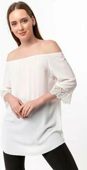 Laranor Kolda Güpür Detaylı Madonna Yaka Ekru %100 Pamuk 44 Bluz