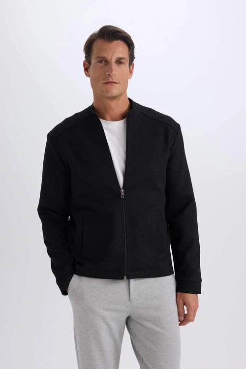 DeFacto Siyah Bomber Ceket Slim Fit Dar Kesim Kolej Yaka Mont