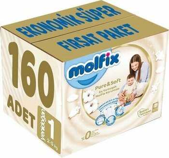 Molfix Pure&soft Bebek Bezi Beden:1 (2-5 Kg) Yeni Doğan 160 Adet