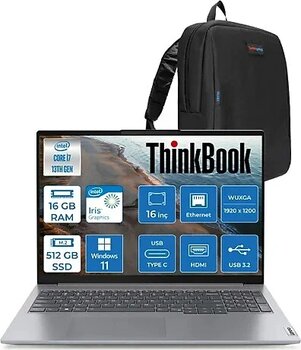 Lenovo Thinkbook 16 G6 Irl Intel Core I7 13700H 16GB Ddr5 512GB SSD Intel Iris Xe 16" Wuxga 300NITS IPS Windows 11 Pro Taşınabilir Bilgisayar 21KH00V1TRP01 + Zetta Çanta