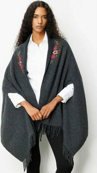 Kadın Yakası Işlemeli Koldan Geçmeli Büyük Yün Panço K.füme - Koyu Füme - Standart