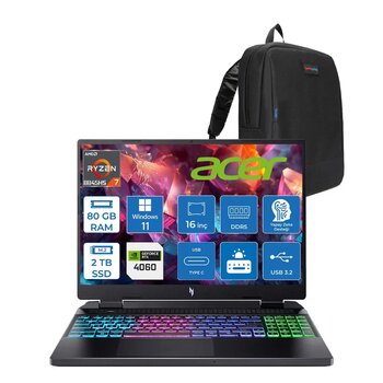 Acer Nitro 16 An16-42 Amd R7 8845hs Aı 80gb Ddr5 2tb Ssd 8gb/Rtx4060 140w 16" Wuxga 180hz Ips Windows 11 Pro Taşınabilir Bilgisayar Nhqskey004p24+Zettaçanta