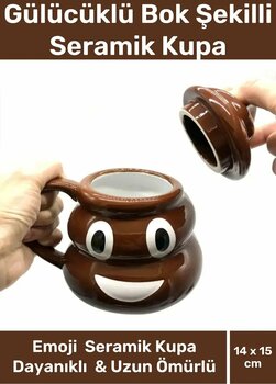 Premium Özel Tasarım Hediye Kutulu Gülücüklü Bok Şekilli Seramik Kupa 14 X 15 Cm Emoji Bardak