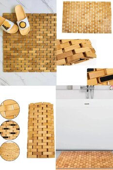 CİYU TİCARET Bambu Kaydırmaz Banyo Matı Katlanabilir Doğal Çok Amaçlı Kaydırmaz Taban Banyo Matı