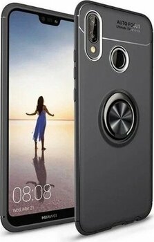 Kvy Huawei P20 Lite Yüzüklü Manyetik Ravel Kılıf Siyah