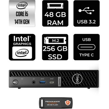 Dell Optiplex 7020MFF i5 14500T Mini PC 48GB RAM 256GB SSD Win11 Home + Per4 USB N012O7020MFFP366 - Windows 11 Home