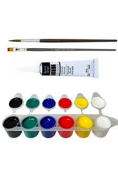 MİLACOLOR Cam Boyası 6 Renk 22 ml 2 Fırça Siyah Kontur Boyası 1 Paket Cam Vitray Boyama Seti Cam Boyama Seti