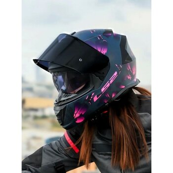 LS2 Storm 2 Burst Mat Siyah-Pembe Tam Yüz Kask Polikarbonat Malzeme ile Ayarlanabilir Askı - Mat Siyah - Pembe - M