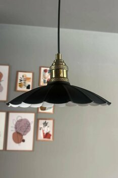 Bamyum Risso Siyah Metal Avize Tekli Lale Başlık Mutfak Modern Dekoratif Sarkıt Aydınlatma