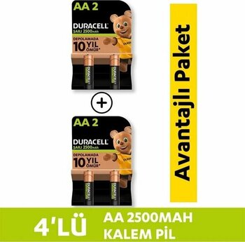 Duracell Şarj Edilebilir Aa Kalem Pil 2500 Mah 4'Lü Paket