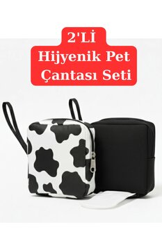 NS reliable 2'li Kadın Hijyenik Ped Saklama Çantası - Siyah ve İnek Desen Ped Düzenleyici Organizer - 10x14x3 cm