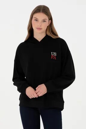 U.S. Polo Assn. Kadın Siyah Kapüşonlu Sweatshirt 50291265-vr046