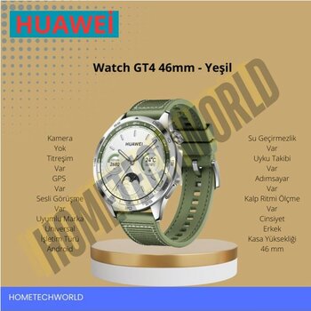 Huawei Watch GT4 46MM - Yeşil Akıllı Saat Android Uyumlu GPS Kalp Ritmi Ölçme Özellikleri - 36 mm - Beyaz
