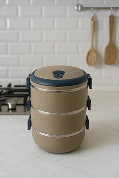 Freshbox 3 Katlı Sızdırmaz Yemek Termosu Sefer Tası 1,8 Lt Kahverengi Kahverengi