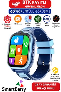 Smartberry Z32 Görüntülü Görüşme Gps Wıfı Net Konum Gizli Dinleme Akıllı Çocuk Takip Saati Sim Kartlı - Mavi