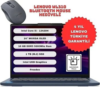 Lenovo Ideapad Slim 5 Intel Core i5 13420H 16GB 1TB SSD Freedos 14" WUXGA OLED Taşınabilir Bilgisayar 83HR0049TR