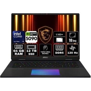 Msı Titan 18 Hx Aı Intel Core Ultra 9 285HX 64GB 12TB SSD RTX5090 24GB Windows 11 Pro 18" 120Hz Uhd+ Taşınabilir Bilgisayar A2XWJG-620TR-A2 - 12 TB