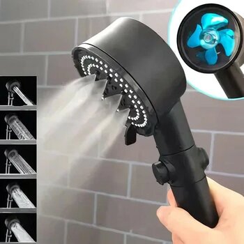 Turbo Fan 5 Fonksiyonlu Duş Başlığı Handshower Siyah El Duşu