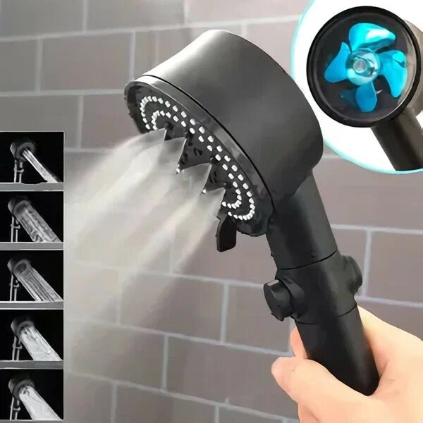 Turbo Fan 5 Fonksiyonlu Duş Başlığı Handshower Siyah El Duşu