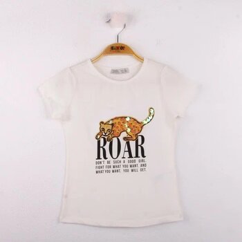 Toontoy Leopar Baskılı Pullu Ekru Kız Çocuk 6 Yaş Tişört