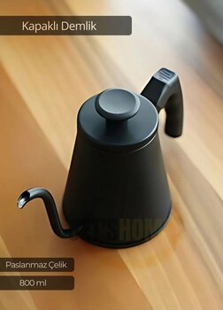 Jet's Home Kapaklı Demlik Paslanmaz Kahve Demliği İndüksiyon Uyumlu Çelik Küçük Boy Demlik 800 ml