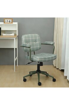 Adore Mobilya Button Ekose Kumaş Ofis ve Çalışma Sandalyesi – Yeşil