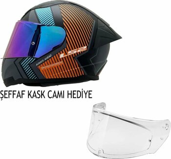 LS2 RAPID 2 RACE EXTRA MAT GRİ-NEON TURUNCU KASK ŞEFFAF KASK CAMI HEDİYELİ