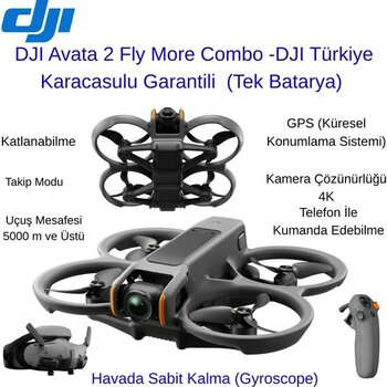 Djı Avata 2 Fly More Combo  (Tek Batarya)- 26 Dakika Uçuş Süresi, 4K 60 Fps Çekim, Gri+Dji Avata 2 Hardcase Drone Taşıma Çantası Hediye - Füme