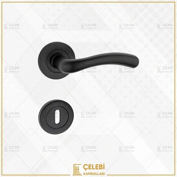 Kuğu Kol Yuvarlak Rozetli Siyah Oda Kapi Kolu