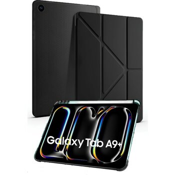 Nezih Case Samsung Galaxy Tab A9+ Plus 11 Inc (X210) Kalem Bölümlü Standlı Uyku Modlu Akıllı Kılıf - Siyah-Siyah