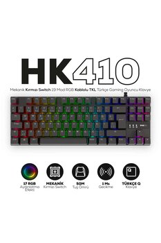 Hawk Gaming Chair HK410 Mekanik Kırmızı Switch 19 Mod RGB Kablolu Siyah TKL Türkçe Gaming Oyuncu Klavye