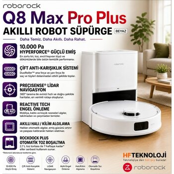 Roborock Q8 Max Pro Plus Akıllı Robot Süpürge Beyaz + Akıllı Baskül Hediye