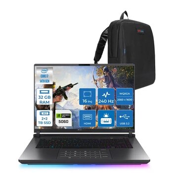Asus Rog Strix G16 G615jmr-S5049 Intel® Core™ I7 14650Hx 32Gb 2Tb Ssd+2Tb Ssd 8Gb/Rtx5060 Gddr7 115W 16 Inç 2,5K (2560 X 1600, Wqxga) 240Hz 3Ms Freedos Gaming Laptop Ws5049f14+Zettaçanta