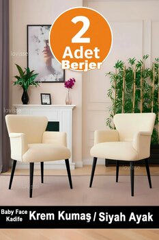 LOVİSSE HOME Krem Siyah ayak Babyface Berjer, Tekli Koltuk, Sandalye, Ofis, Bekleme koltuğu