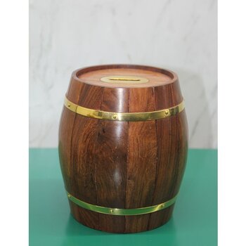 Akıllı Durak Pirinç Ahşap Fıçı Kumbara - # - Çok Renkli
