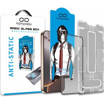 Magic Glass Box iPhone 15 Pro Max Anti Static Uygulama Aparatlı Şeffaf Cam Ekran Koruyucu