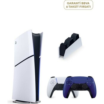 Sony Playstation 5 Slim Digital Edition 825 GB SSD Oyun Konsolu + 2. Ps5 Cobalt Blue + Ps5 Şarj Istasyonu (Yeni Sürüm) - Beyaz