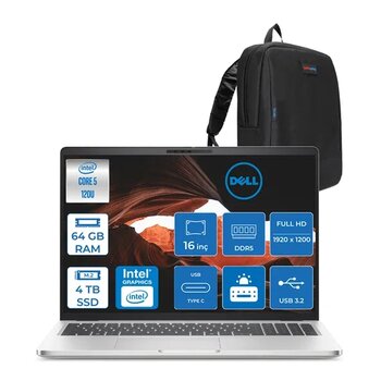 Dell Pro 16 Plus Ultra Core 5 120U 64Gb Ddr5 4Tb Ssd Intel Graphics 16" Fhd+ 300Nıt Ubuntu Taşınabilir Bilgisayar U5120u165uf24 + Zettaçanta