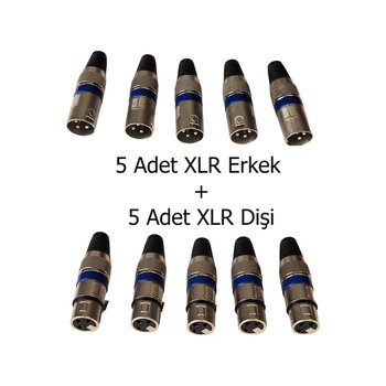 10 Lu Profesyonel Xlr Jak Seti 5 Dişi + 5 Erkek - Mikrofon Ve Ses Kablosu Konnektör Paketi