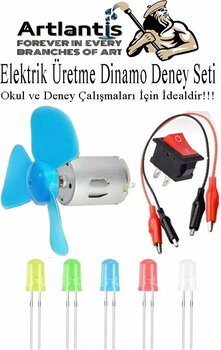 Dinamo Deney Seti 1 Paket Rüzgar Enerjisinden Elektrik Üretme Deney Seti Krokodil Kablo Dinamo Açma Kapama Anahtarı Mant