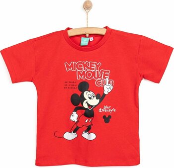 Erkek Bebek Tişört Mickey Mouse Bisiklet Yaka Kısa Kol Kırmızı