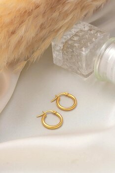 MOOM MÜCEVHERAT Altın Küpe 14 Ayar Altın Klasik Halka Küpe-1,30 CM