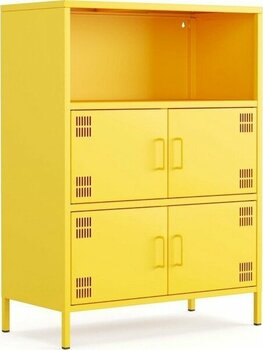 Furni 24 Pera Metal Çok Gözlü Dolap, 4 Kapaklı, Açık Raflı 80,50 x 40 x 109,50 cm - Sarı