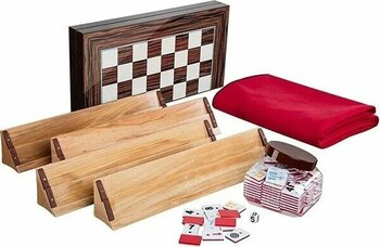 Hedef Okey Takımı Ahşap Istakalar Kırmızı Beyaz Taşlar ve Tavla Seti 4 Parça