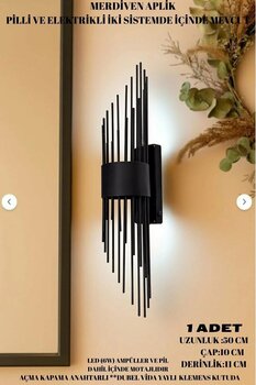 nazarium Merdiven Aplik Siyah, Duvar Aplik, Pilli Aplik, Led Ampullü Duvar Apliği, Tekli Duvar Lambası 1 Adet