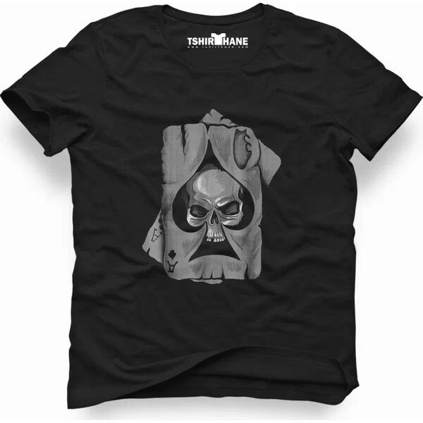 Tshirthane motörhead iskambil kurukafa Siyah L Kısa Kol Bisiklet Yaka T-Shirt