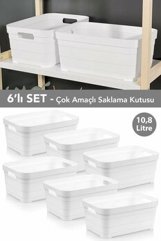 Meleni Home 6 Adet Dekoratif Piramit Saklama Kutusu - Dolap İçi Düzenleyici Organizer Kutu 10,8 Litre Beyaz
